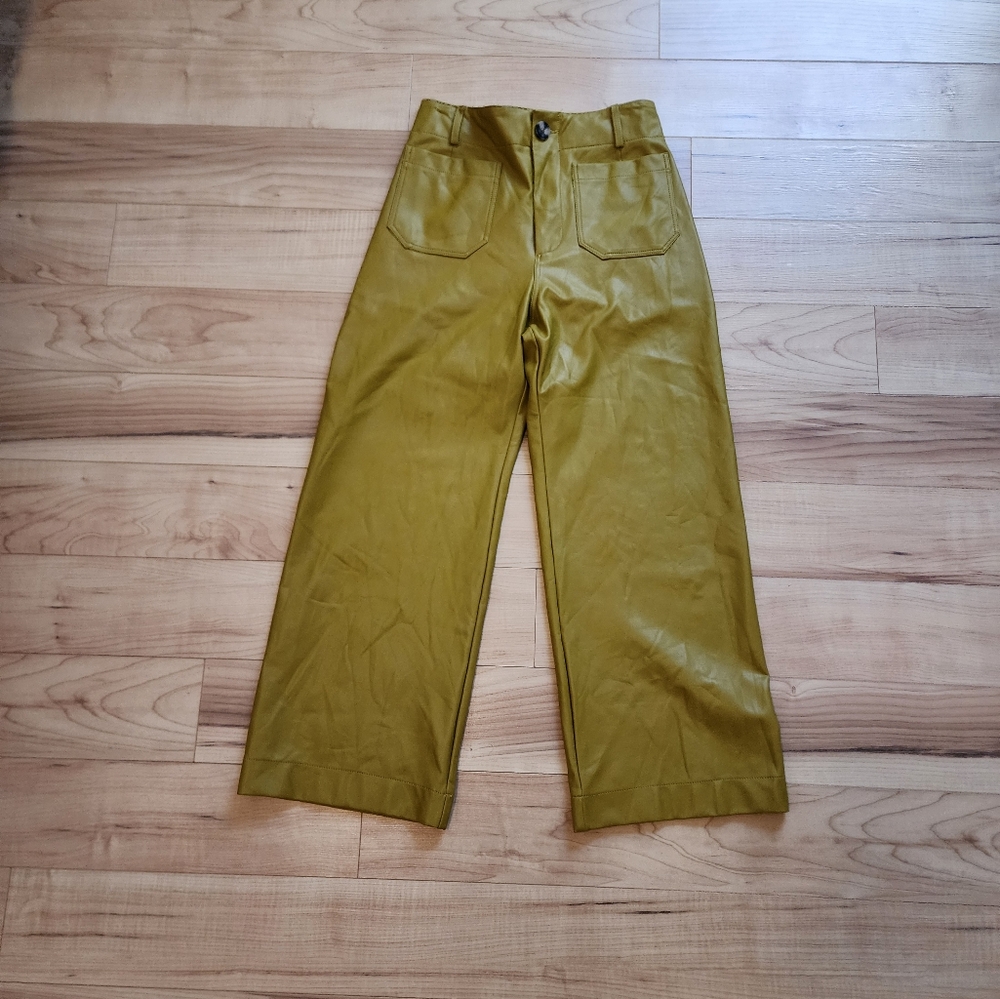 Maeve by anthropologie size 27 colette cropped wide leg pants green faux leather